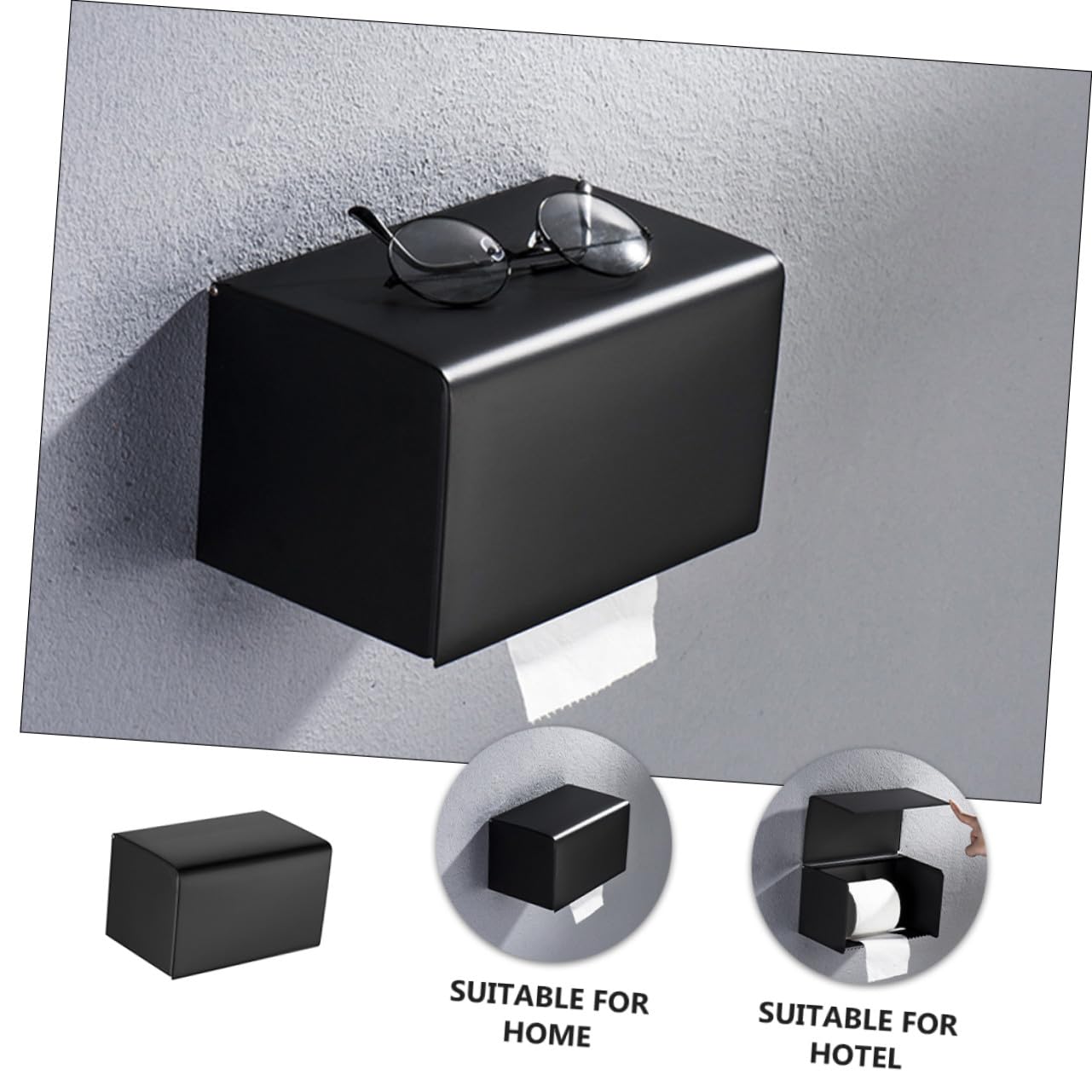 LIFKOME Edelstahl Schwarzer Tissue Box Halter mit Wandmontage Löchern Vielseitiger Toilettenpapierhalter für Haushalt und Hotel Badezimmer
