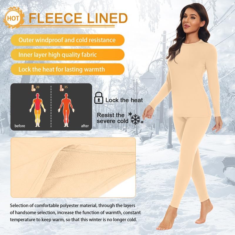 SIMIYA 2 Pack Thermal Underwear for Women Long Johns Winter Warm Fleece Lined Base Layer Set Cold Weather Top and Bottom - Image 4