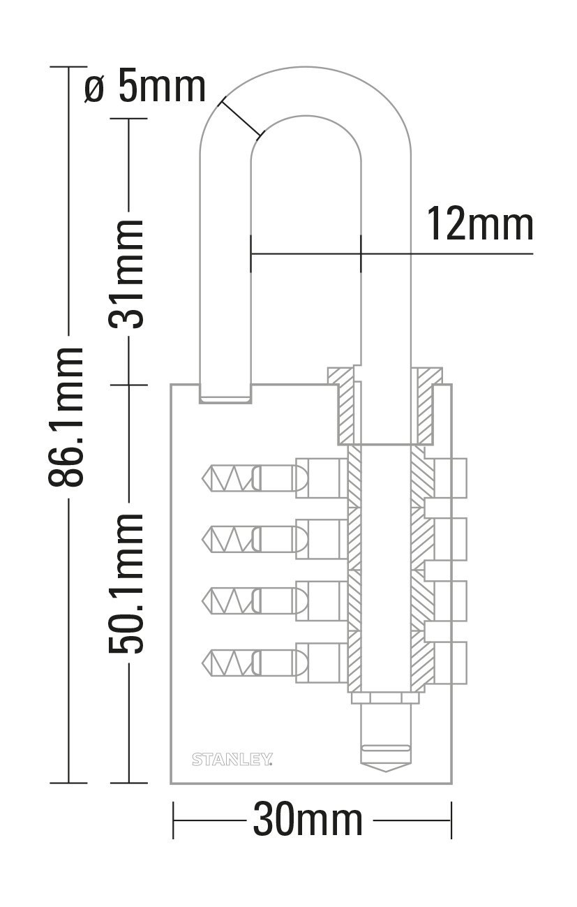 Stanley Lucchetto a Combinazione 30 mm a 4 Cifre per Armadietti Palestra, Borse, Sacche, Cassette Sicurezza