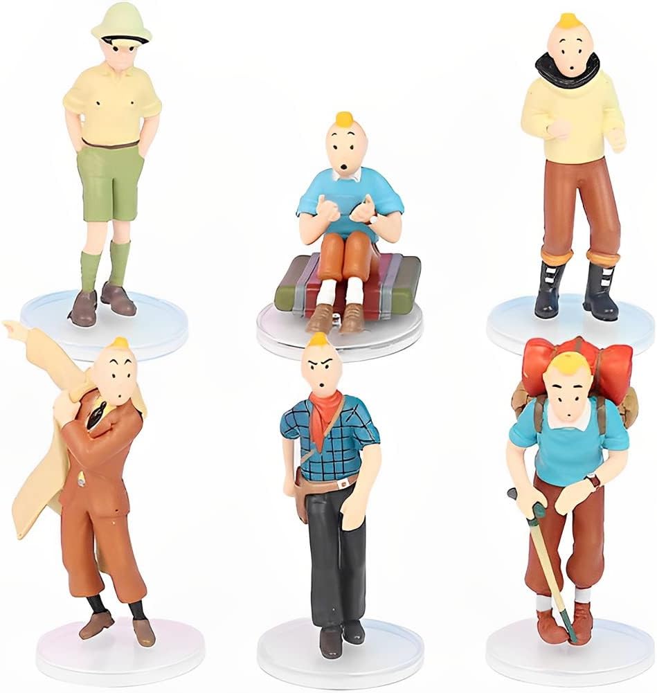 6PCS TinTin Mini Figures, TinTin Cake Toppers Cake Decoration, Mini Figures Set for Boys Girls Birthday Party Babay Showers Celebration Supplies