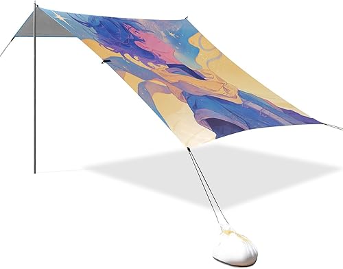 Toldo de playa plegable para niños, protección UPF50+, ligero y portátil, refugio solar con sacos de arena y pala de arena para campamento, pícnics,