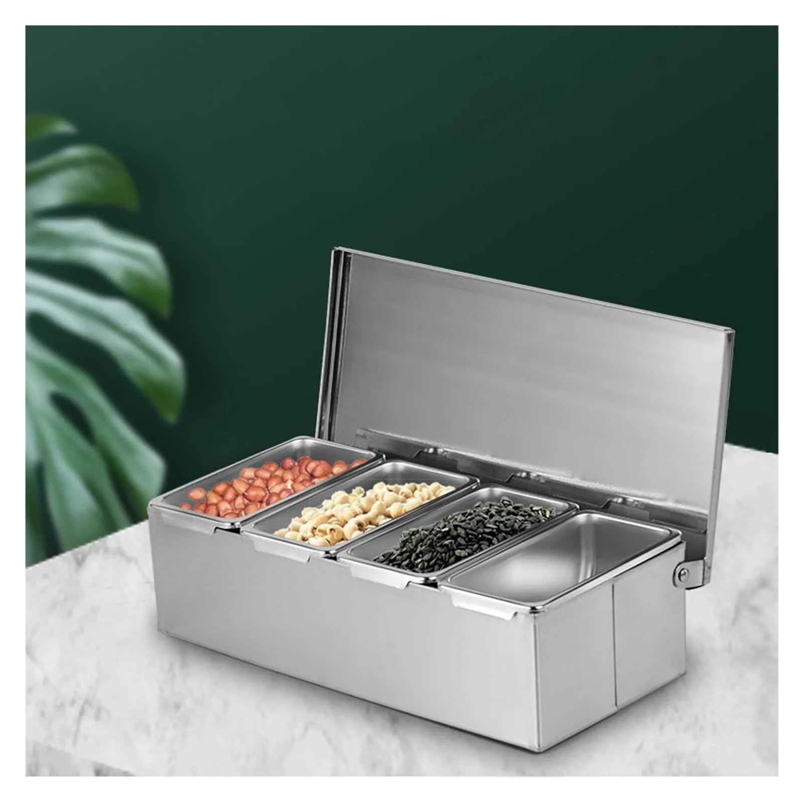 Scatola for condimenti in acciaio inossidabile con 4 scomparti, custodia for la conservazione in cucina