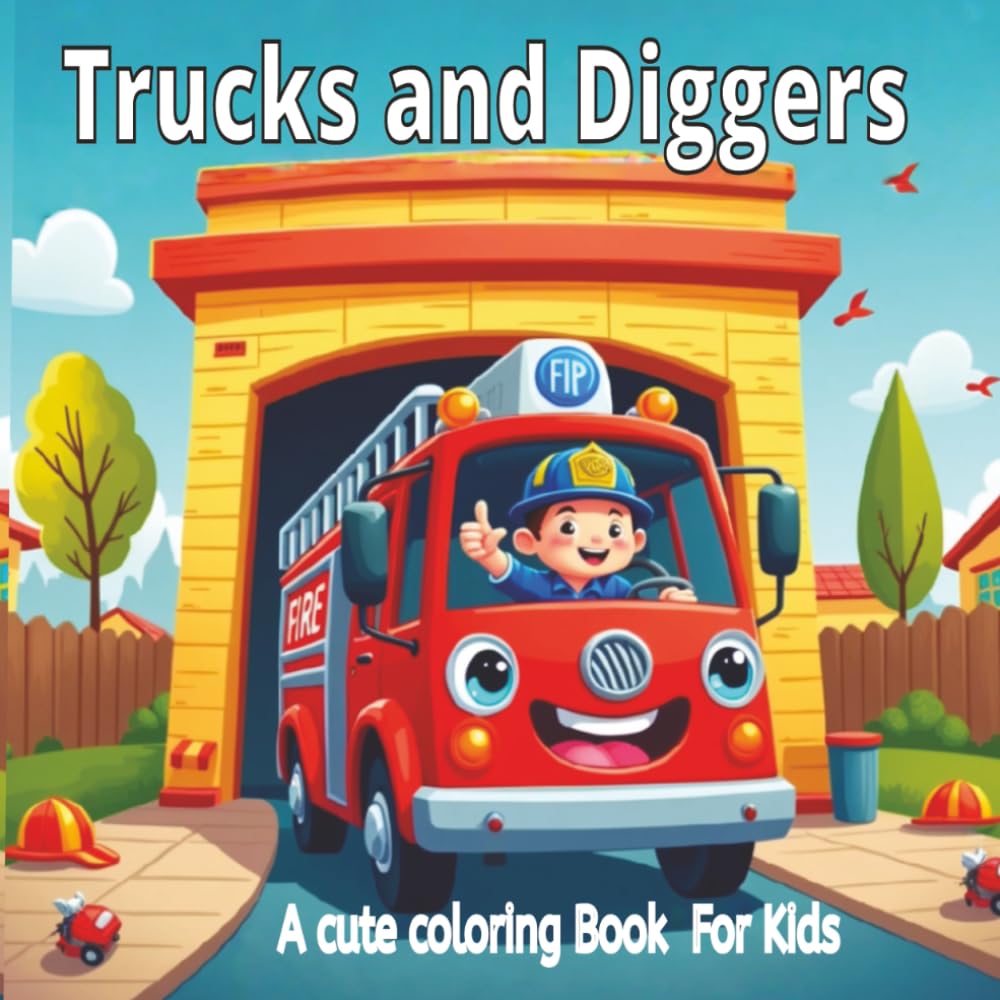 Trucks and Diggers: a cute coloring book for kids