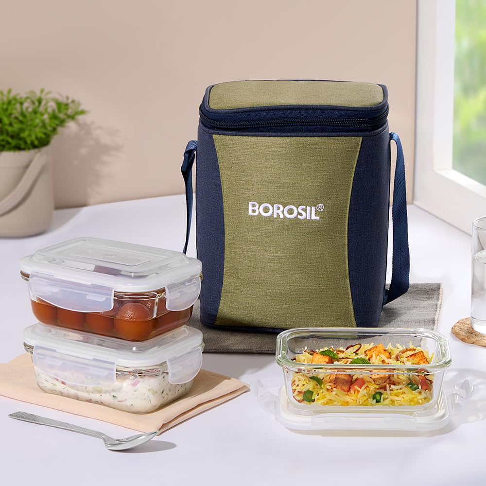 Borosil Borosilicate Glass Lunch Box with Bag (Klip n Store, 320ml x 2 Horizontal) — Amazon image 11