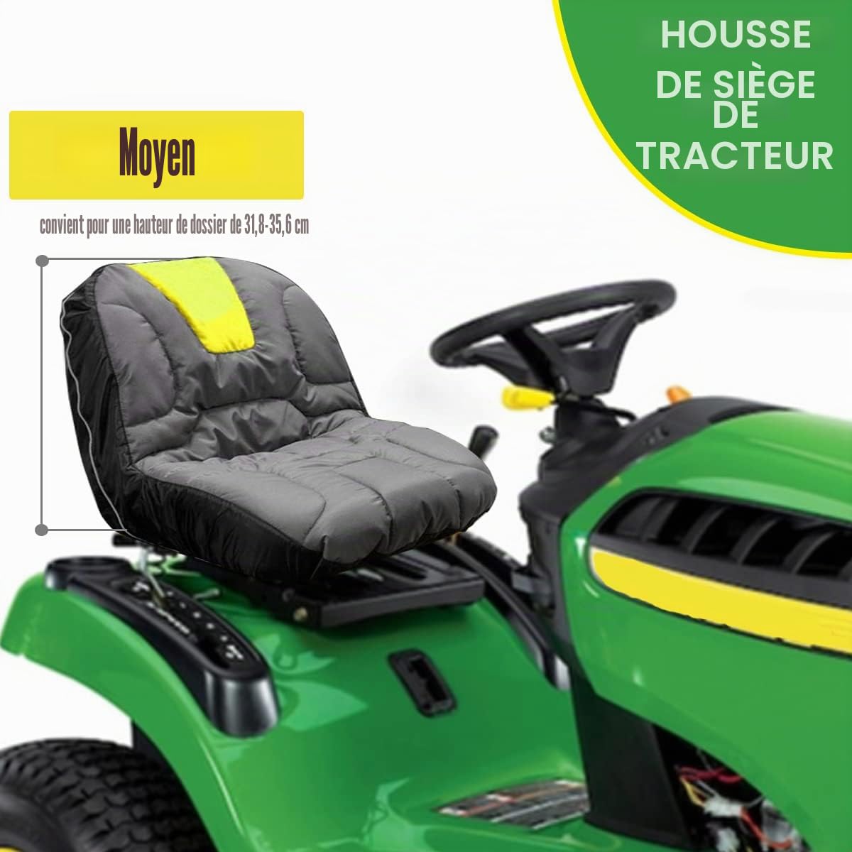 Housse de siège Universelle Compatible avec Craftsman, John Deere, Cub Cadet, Kubota, Tondeuse à Gazon et Tracteur (Gris et Jaune)