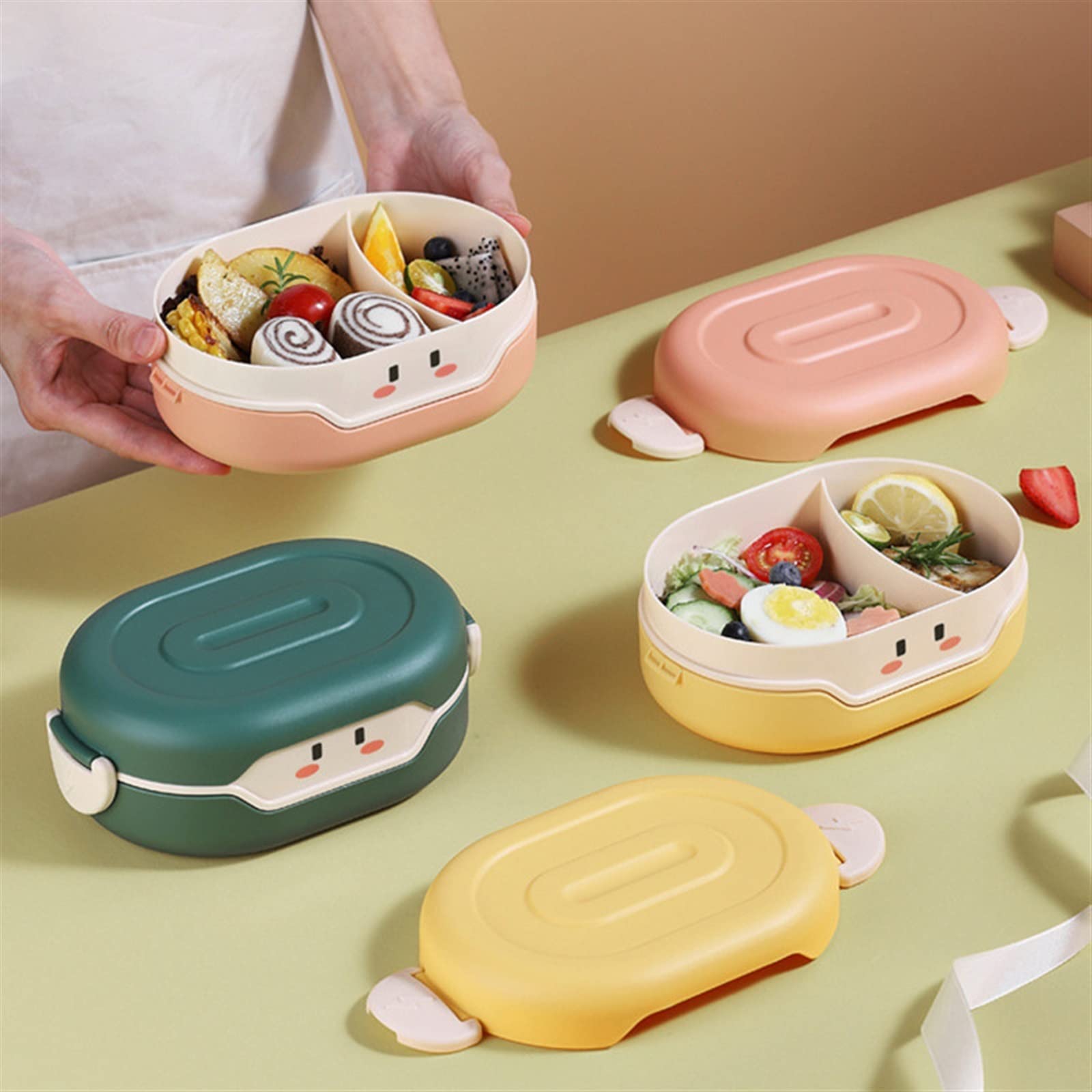 Uroczy lunchbox Bento Kawaii dla dzieci w wieku szkolnym, w stylu japońskim, dla dzieci w wieku przedszkolnym, chleb, pudełka na lunch(Green)