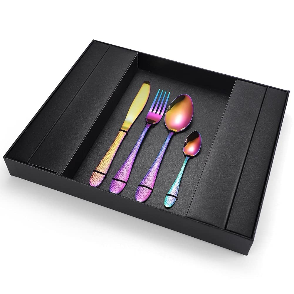 Juego de Cubiertos de Acero Inoxidable de 32 Piezas para 8 Personas, Acabado en Titanio Dorado, para Uso doméstico y en restaurantes.