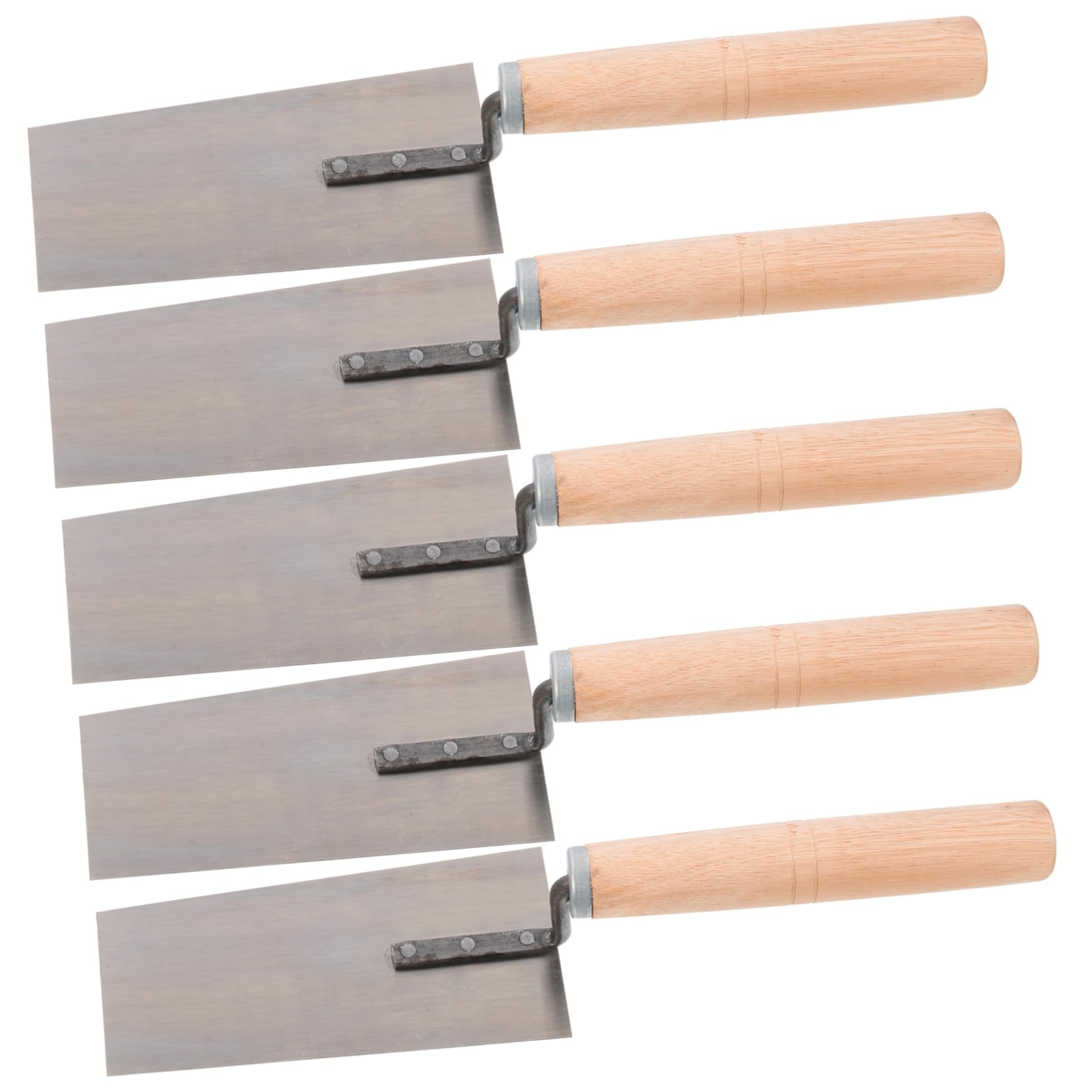 Lurrose Lot de 5 Truelles à Plâtre Inoxydables Manche en Bois, Spatules de Finition pour Ciment et Maçonnerie, Outil Professionnel pour Nivellement et Pose Carrelage, Usage Chantier et Construction