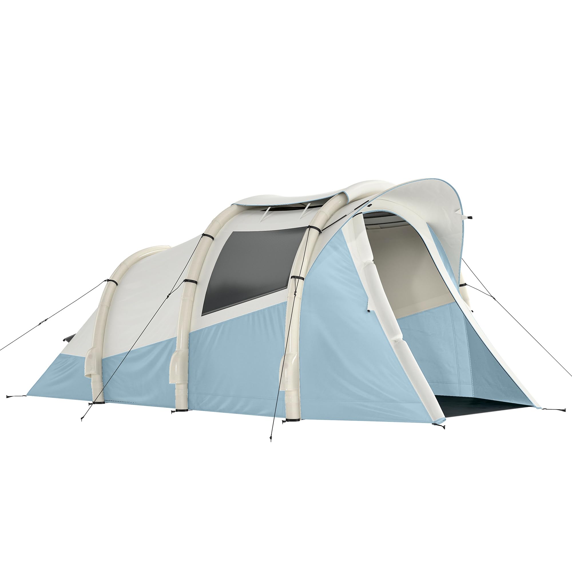 Outsunny Tienda de Campaña Inflable 2–3 Personas con Bomba Azul Claro | Glamping Tipo Túnel, 2 Habitaciones, Puerta Ventanas, 3 Estaciones, Montaje Rápido, Tela Oxford 210D, Impermeable 3000+