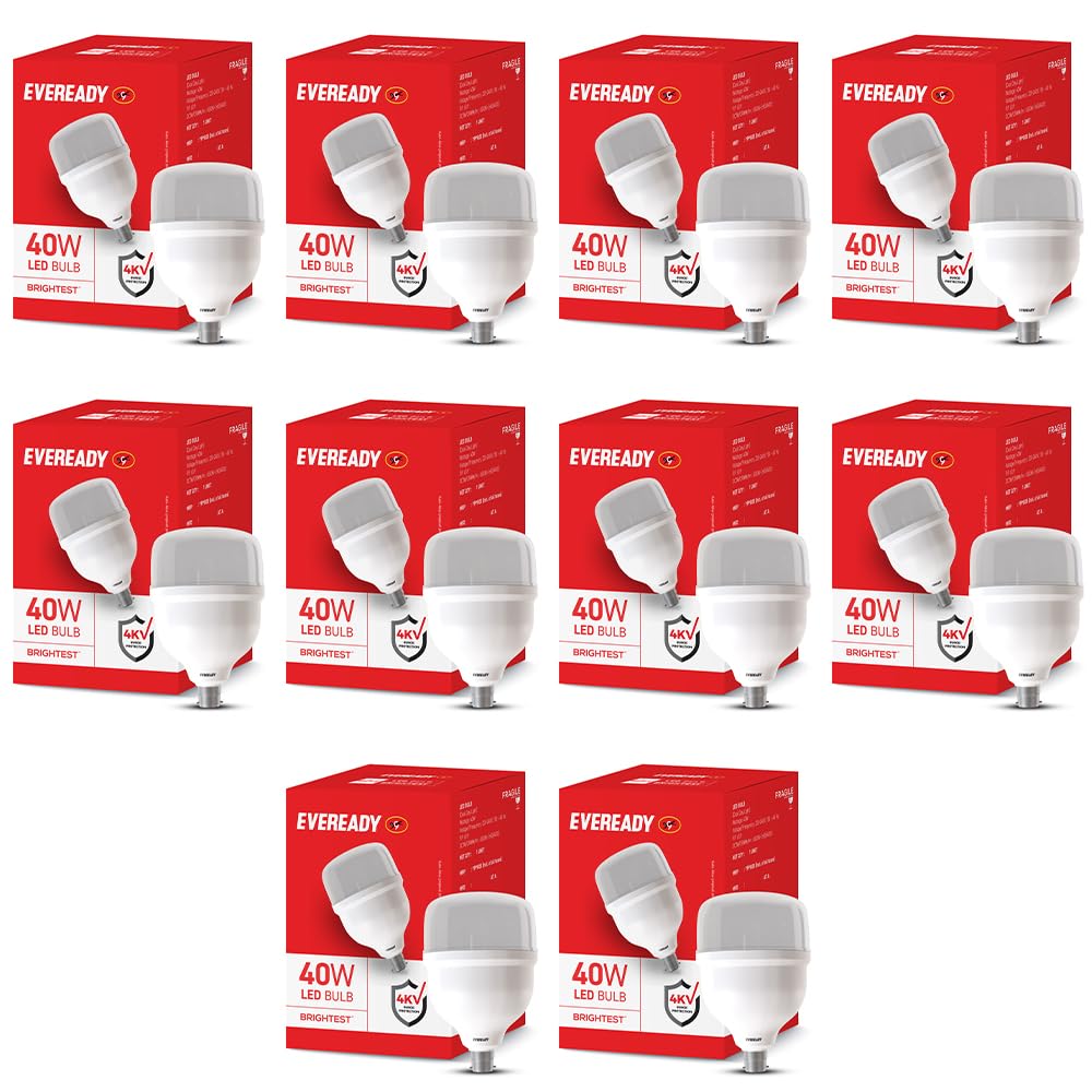 EVEREADY 40W LED Hammer Bulb, 100Lm/W, B22 Base, Cool Day Light, Pack of 10