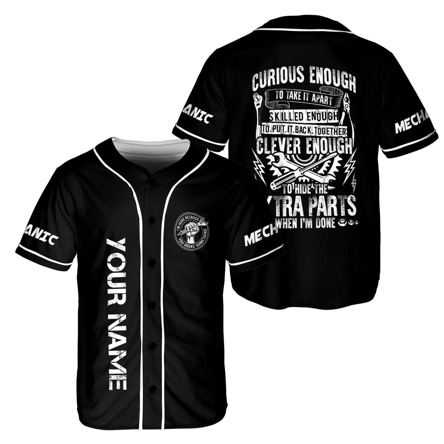 Podagree Personalized Mechanic Baseball Jersey, Tool Box Mechanic Garage Jersey for Men American Flag Maintenance Man Gift (MC10)