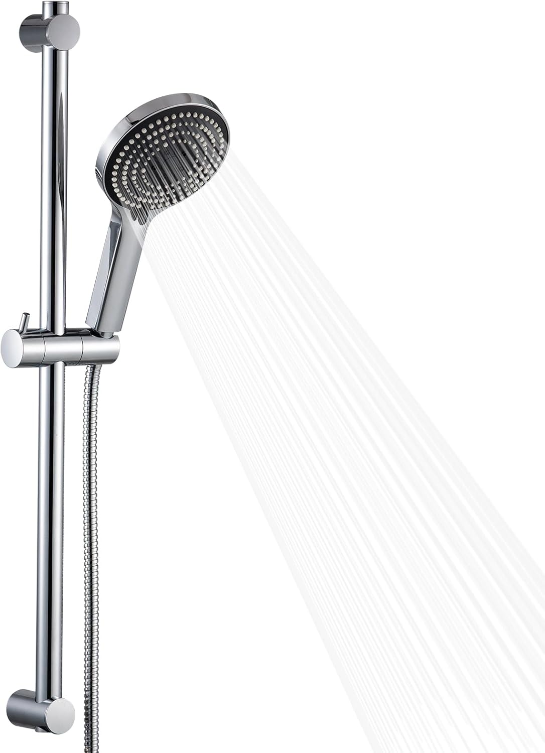 OFFO Shower Slide Bar Combo, Adjustable 27-inch Slide Bar with 6-Mode High Pressure Handheld Shower Head and 60-inch Stainless Steel Hose, Screw Wall Mounted, Chrome