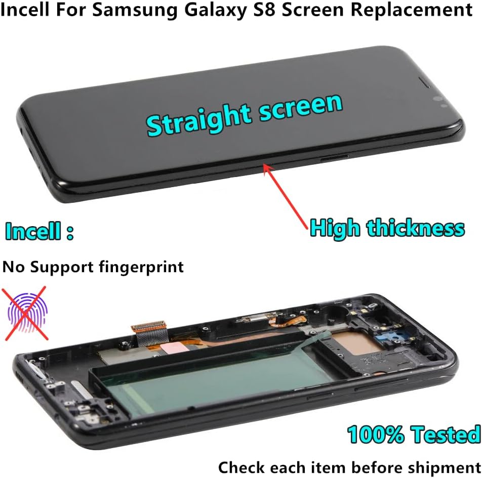 INCELL for Samsung Galaxy S8 Screen Replacement S8 LCD Display SM-G950U SM-G950F Display Touch Screen Assembly No Fingerprint. (with Black Frame+Back Cover Adhesive+Tools)