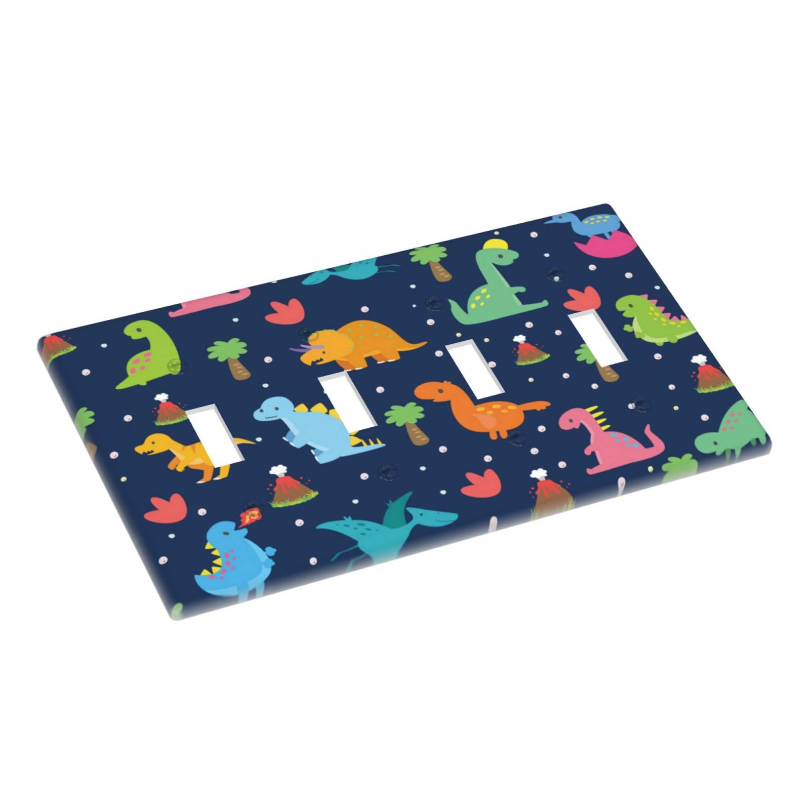 Blue Dinosaur Light Switch Cover - Combo Toggle Outlet Plate For Kids' Room Decor