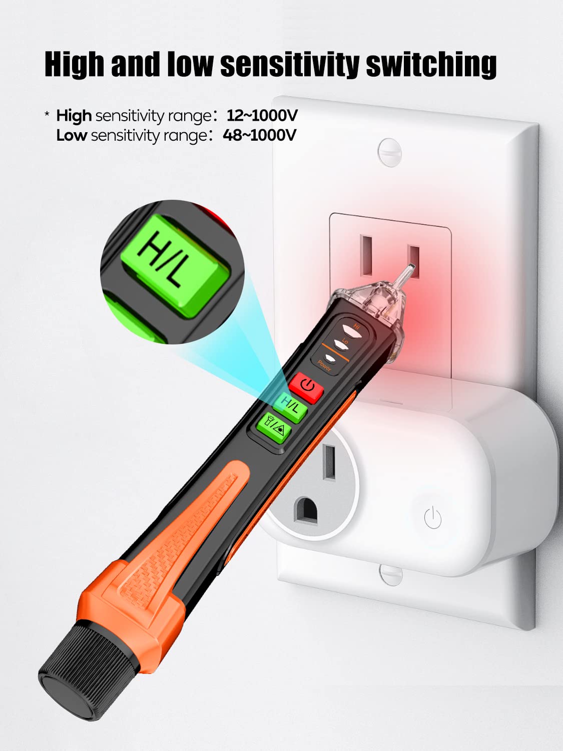 A1 Tester di Tensione/Tester di Tensione Senza Contatto con Range AC 12V-1000V/48V-1000V, Tester per Fili Attivi/nulli, Tester Elettrico con Torcia, Allarme Cicalino