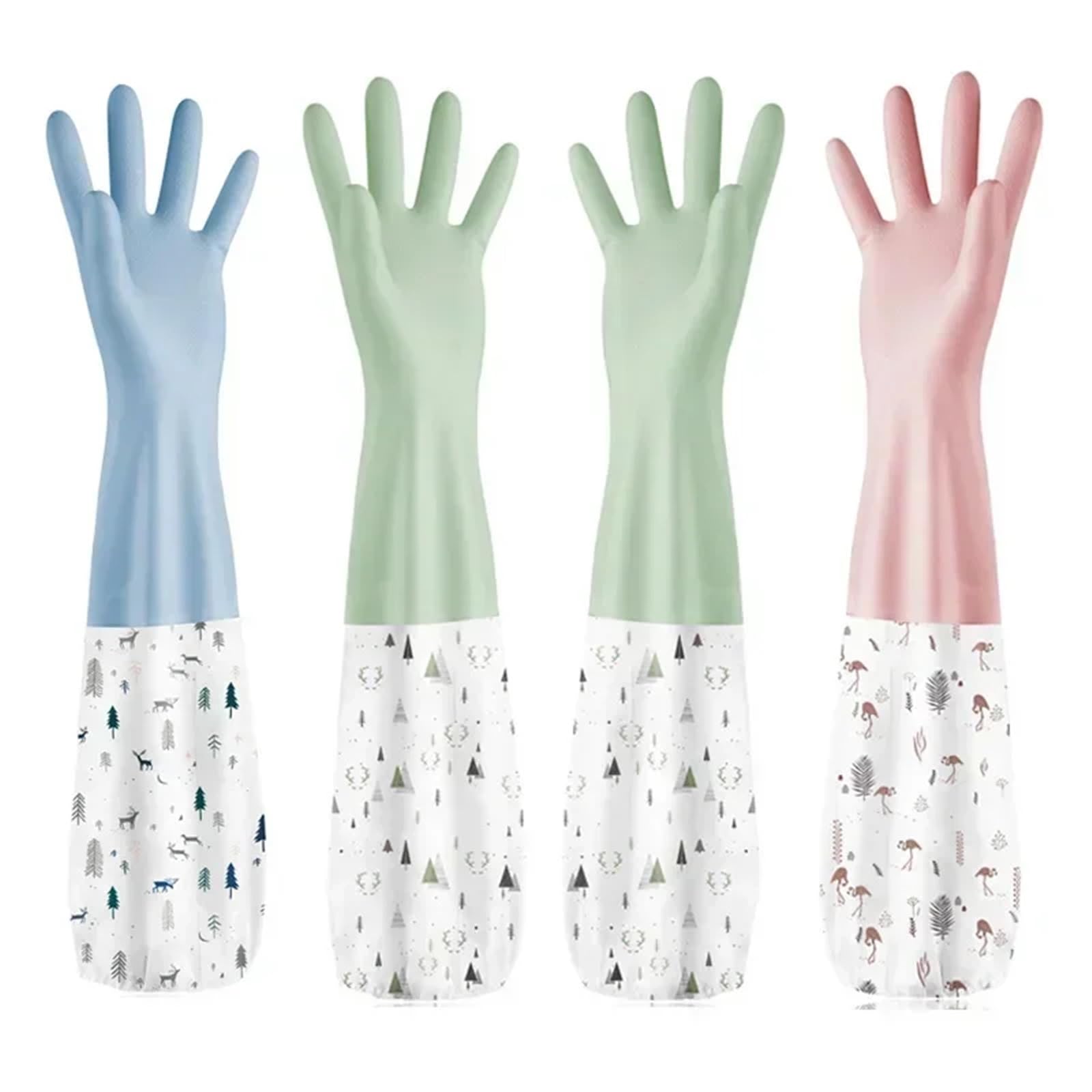 5 paia di guanti lunghi for lavare i piatti, con coulisse, in gomma, impermeabili, riutilizzabili, fiori, for la pulizia dei per Cucina, Stoviglie, Giardino(Blue)