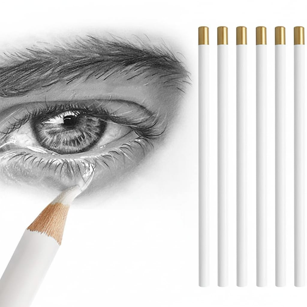 Eraser Pencils Set for Artists, Wooden Sketch Eraser Pen for Charcoal Drawings, Professional Highlight Painting for Sketching, Fine Detail for Beginners & Students, 6Pcs