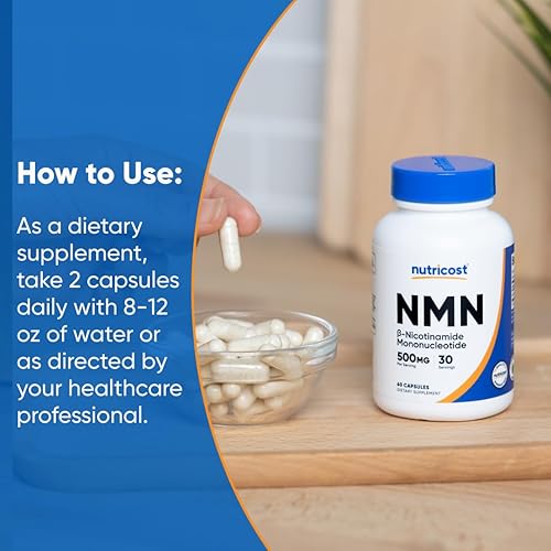 Miniatura 7 de Nutricost NMN (mononucleótido de nicotinamida) 500 mg, 60 cápsulas, apto para vegetarianos, 30 porciones, sin gluten, sin OMG