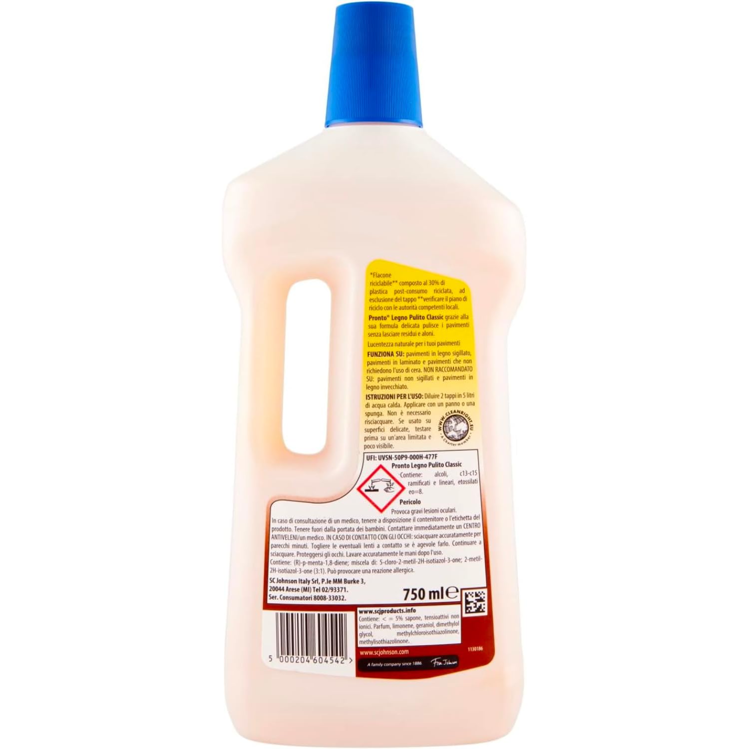 Detergente Legno Pulito Classic per Pavimenti e Mobili – Pronto | Variazioni 4/8/12 Pezzi – 750 ml (12) kit con Spugna Brandizzata SPESA & RISPARMIO Inclusa (8)