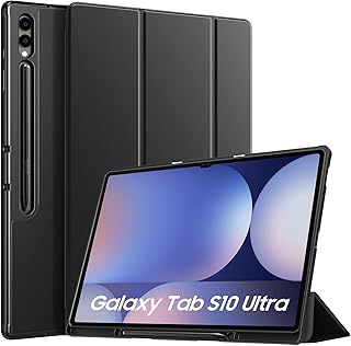 جراب حماية رفيع مع حامل قلم يدعم خاصية النوم / الاستيقاظ التلقائي لتابلت جالاكسي تاب S9 الترا 2023 الجديد بالكامل مقاس 14.6 بوصة (SM-X910B/SM-X916B) من تيموفو، لون أسود، جلد