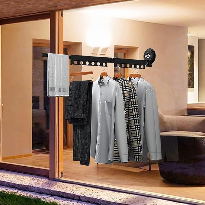 Image of Jumix Multifunctional Folding Clothes Rack | 360 Rotating Adjustable Laundry Drying Rack with Strong Suction Cup | Extendable Hanger Organizer for Home Use