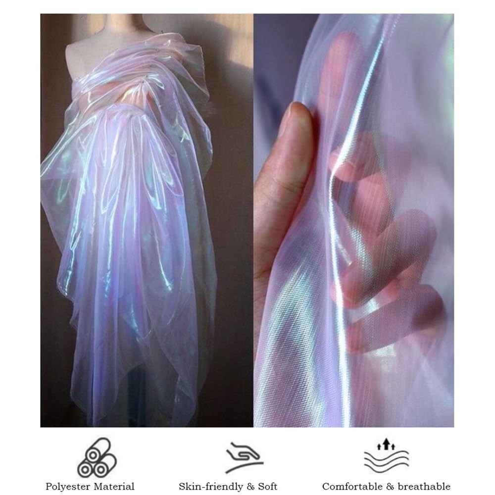15mx150cm Schillernder Organzastoff Grün Gradient Organza Spitzenstoff Magisch Glänzend Stoffband Bunt transparenter Stoffe zum Nähen Tüllstoff Dekostoff für DIY Kostüm Hintergrund Hochzeit
