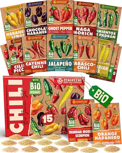 ZenGreens® - Bio Chilisamen im 15er Set - 15 Chili Samen für den einfachen Anbau im Garten, Balkon oder Hochbeet - Pflanzensamen - Saatgut