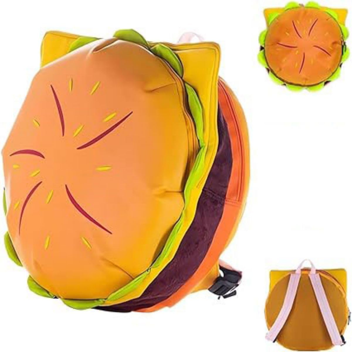 Yumoke hamburger backpack, hamburger backpack cheeseburger backpack, multi-compartment hamburger, funny yellow cartoon cosmic hamburger backpack