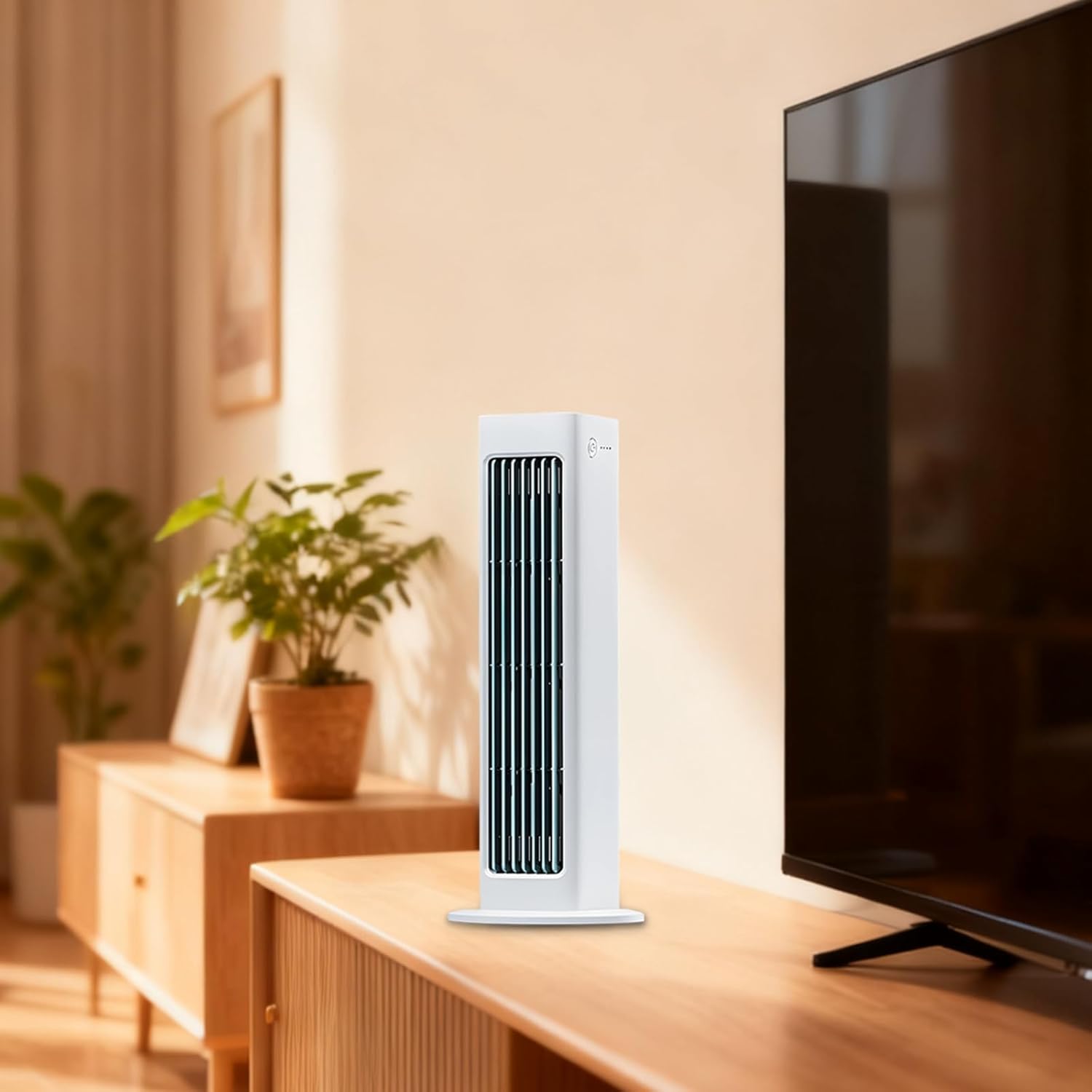 Usb Rechargeable Bladeless Tower Fan, 12.8 In With Remote, 3000Mah Battery, Oscillating Quiet Fan, Wall Mount, For Home, Office, Bedroom, White