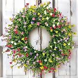 Spring Summer Wreaths for Front Door, 22 Inch Large Farmhouse Colorful Cottage Wreath, Extra-Full 378 Silk Artificial Carnation Floral Wreath, Blossom & Greenery Hanging for Porch, Home Decorations