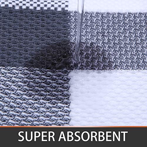 Kitinjoy 100% Cotton Buffalo Plaid Kitchen Dish Cloths, 6 Pack Waffle Weave Kitchen Dish Towels For Drying Dishes Ultra Soft Absorbent Quick Drying Kitchen Towels, 12 X 12Inch, Dark Grey & White #TOP2