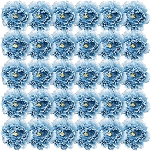 Nagobi 30 Pcs Blue Artificial Peonies Flower Heads 5'' for Craft