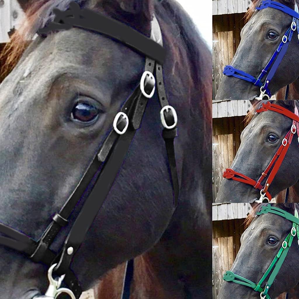 Metal Leather Horse Head Collar, Soft Comfortable Horse Reins with Adjustable Strap for Training and Riding Draft Horses, Practical Equestrian Accessories,Black : Sports & Outdoors