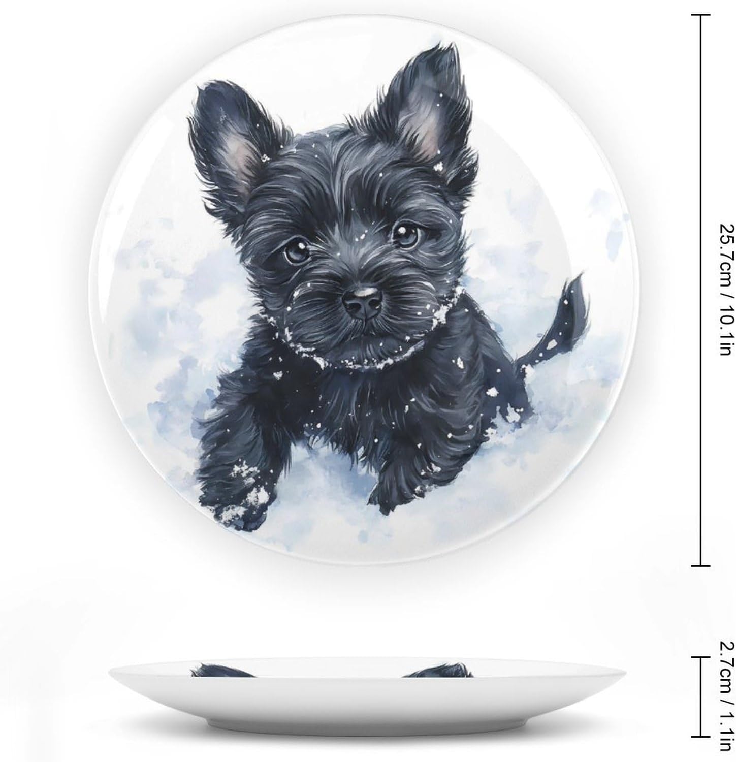 Scottish Terrier Puppy Dog Snowy Decorative Plates for Display Ceramic Plate Tray with Stand Hanger Home Decor