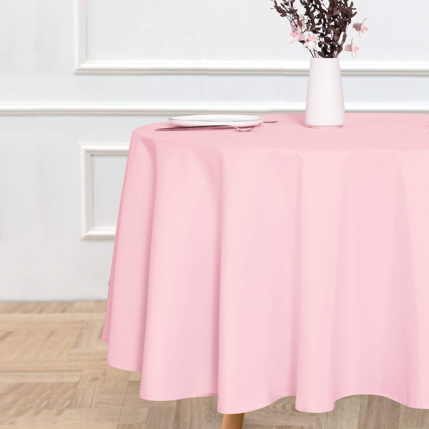 sancua round tablecloth - 90 inch - water resistant spill proof washable polyester table cloth decorative fabric table cover for dining tables, buffet parties and camping, pink pink 90" (round)