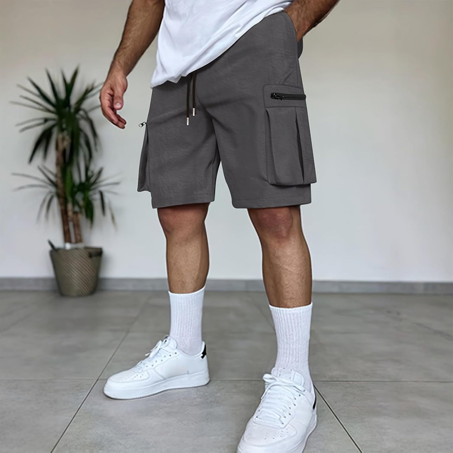 Mens Casual Cargo Hiking Shorts Elastic Waist Summer Athletic Workout Gym Sports Fishing Shorts, M-3XL