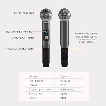 Phenyx Pro Dual Digital Wireless Microphone System PDP-2-1H1B Bundle Bodypack Transmitter and Handheld Microphone