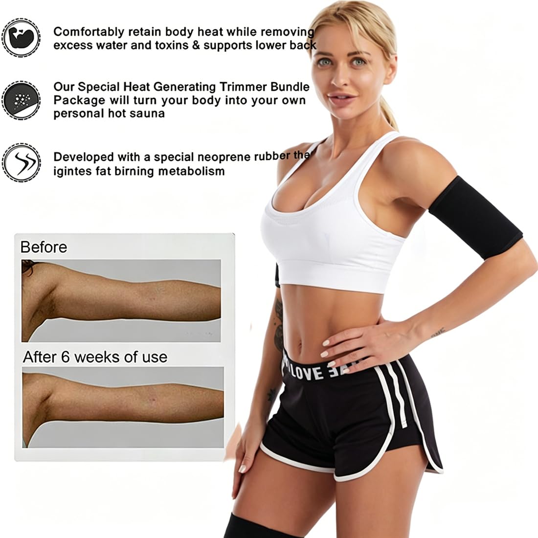 Générique ARMPLIFY Brassards Amplify, Manchons ARMPLIFY Doubles, Bandes Amincissantes Ajustables Pour Les Bras, Gaines Anti-Transpiration, Pour Femmes Et Hommes, Idéales Pour Le Sport