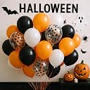 AMFIN (Pack of 25) Orange, Black, White & Black Confetti Balloons with Orange Ribbon | Party Decoration Balloons for Halloween, Birthday, Anniversary, Baby Shower & Events gallery image