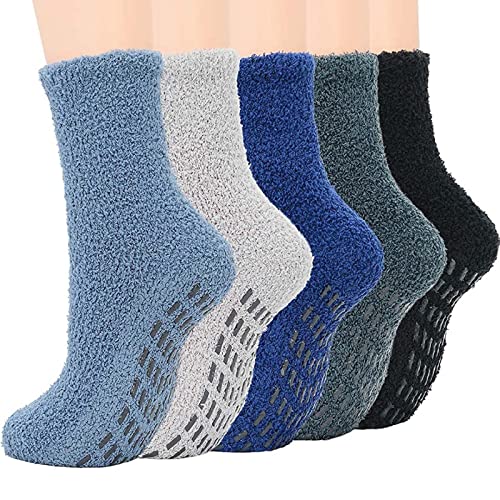 Chaussette Chaude Antidérapantes Femme Homme, 5 Paires Thermiques Chaussette en Coton, Le Cadeau de Noël Chaussette, Chausson Chaussette Femme Épaisses Douces, Chaussettes Femme Hiver Chaud (Sombre) Cover