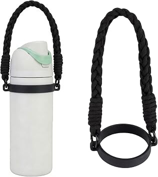 ALIBBON Water Bottle Handle Strap Compatible with 8-40oz Owala Stanley HydroJug Tumbler Black Braided Rope with High Elasticity Silicone Strap Owala Accessories & Stanley Cup Accessories