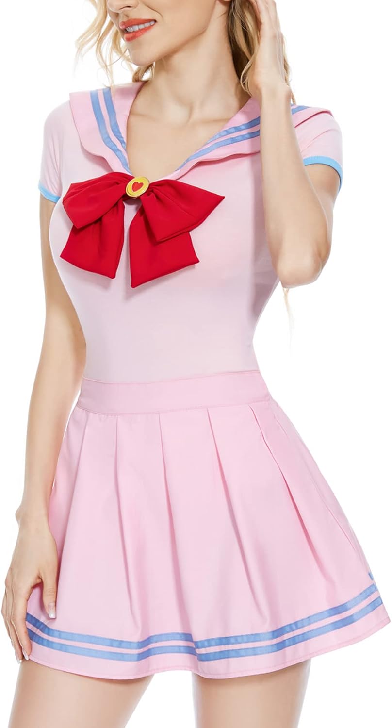 CutiePlusU Button Crotch Onesie Women Romper Bodysuit Skirt Set