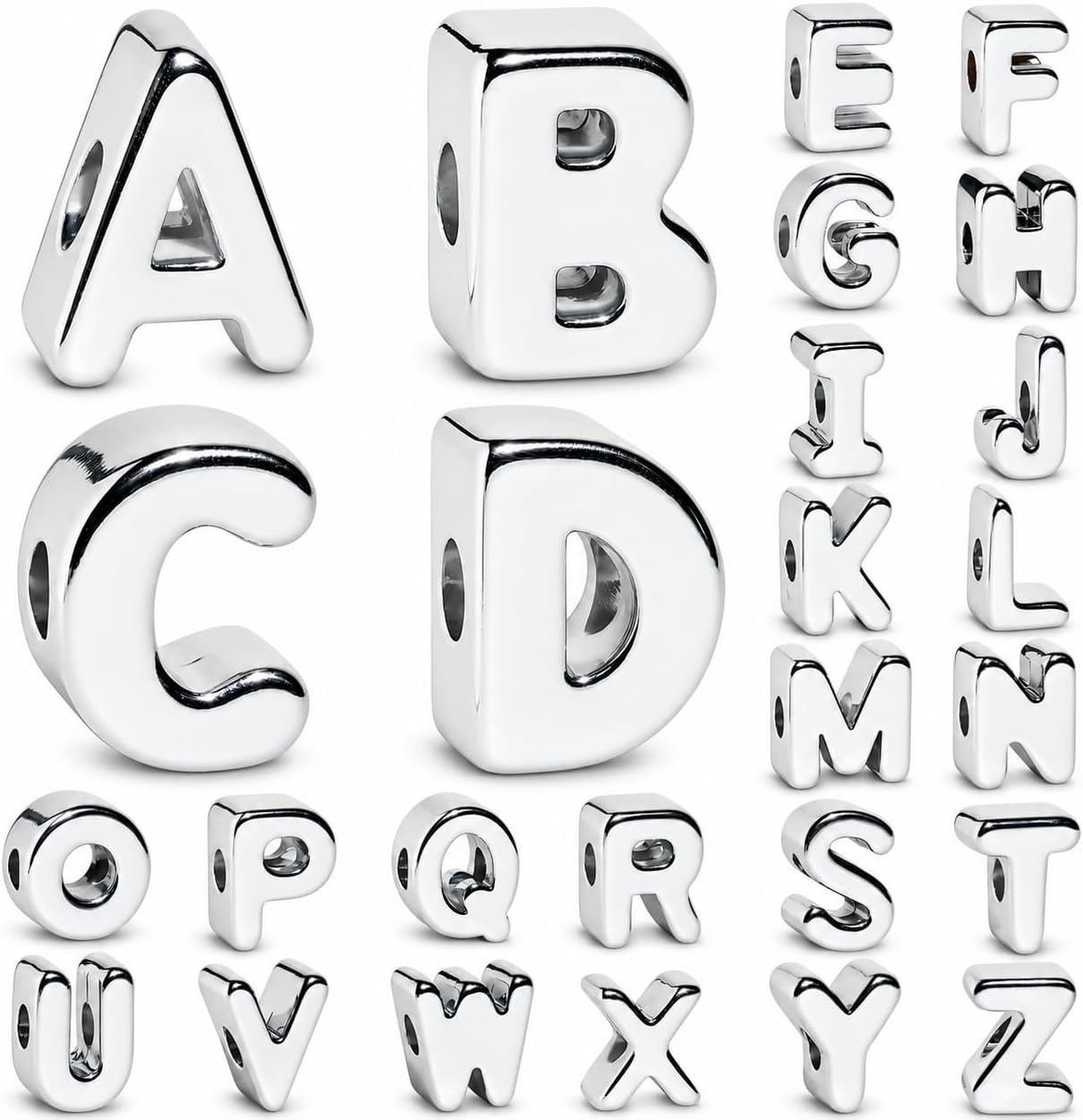26 Pcs Cool Chunky Silver Letter Beads, 20mm Jumbo 3D Acrylic Letter Beads, Big Letter Beads for Bracelets, Necklaces, Bagcharms, Shoelaces, Keychains, Lanyards, Letter Charms for Craft