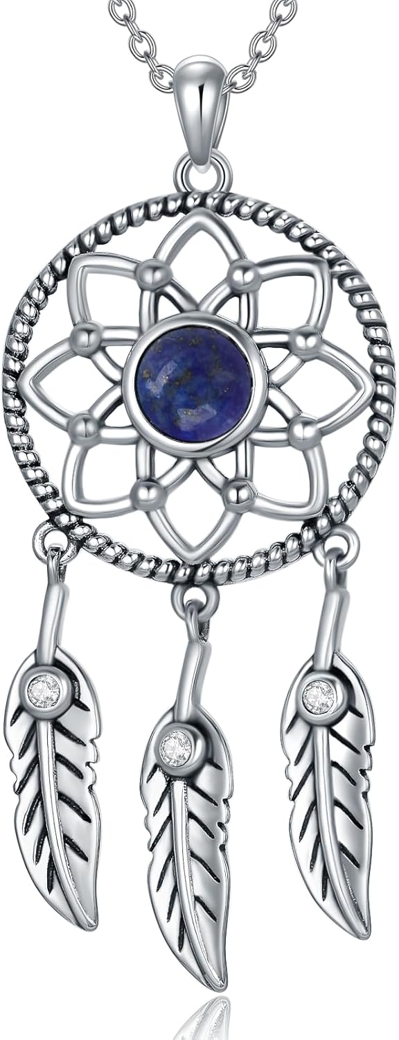 Dreamcatcher Necklace Sterling Silver Dream Catcher Gemstone Pendant Jewelry Gift for Women