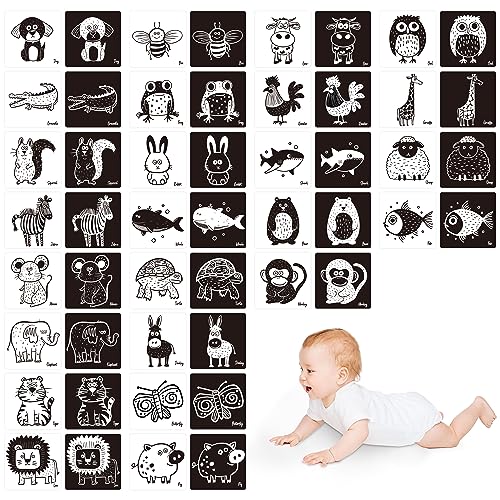 Image of 25 PCS Baby Visual Stimulus Cards, Double-Sided High Contrast Black and White Flashcards Sensory Developmental Montessori Cards Set for Newborn Boy Girl Baby 0-3 Months Tummy Time (5.5” X 5.5”)