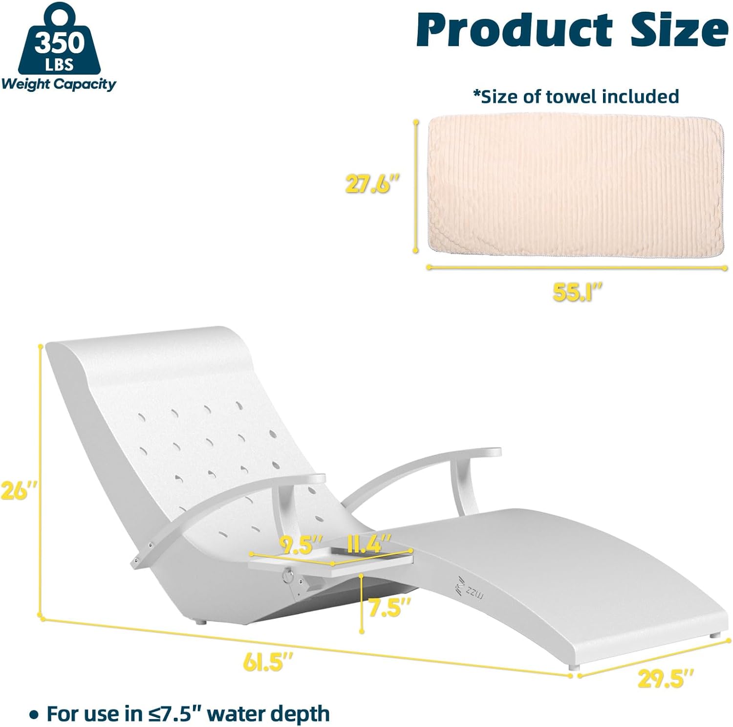 in Pool Lounge Chairs Aluminum, Fade Resistant Patio Chaise Set of 2 Sun Tanning Lounge Chair with Tray & Towel Ledge Lounger Outdoor for Backyard Poolside Deck Wading Area