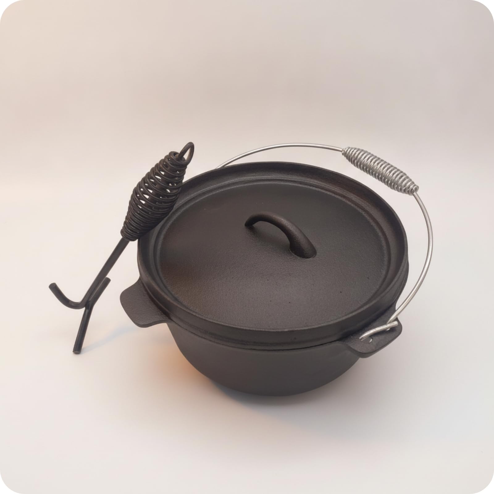 Colcolo Olla de Hierro Fundido Olla de Guiso Cazuela Caldero con Tapa y Asideros Laterales Incluye Gancho para Manipular la Tapa sin Recubrimiento Adecuada