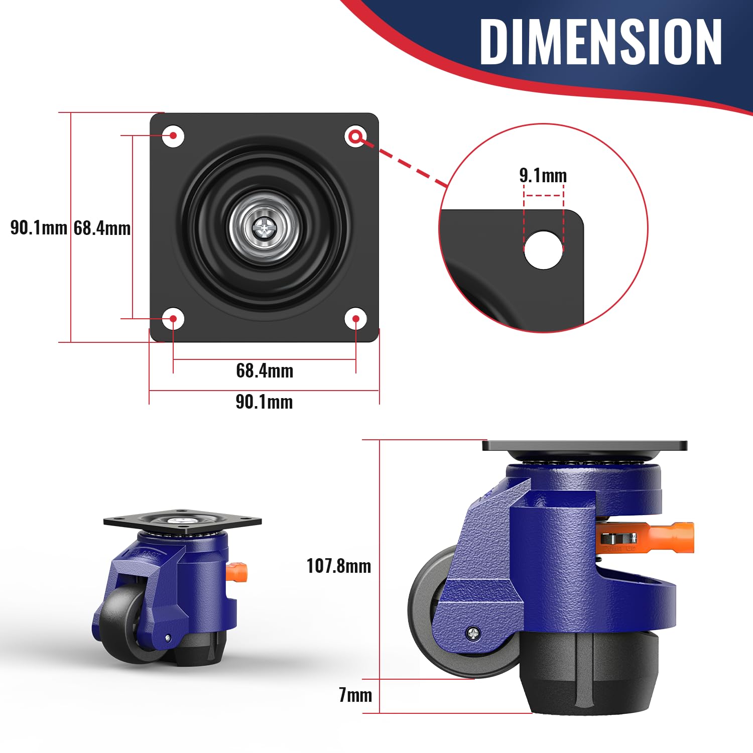 KOSTANZO Leveling Castors with Ratchet Handle - Heavy Duty Castor Wheels - Caster Wheels Set of 4 for Workbench Heavy Equipment - Image 2