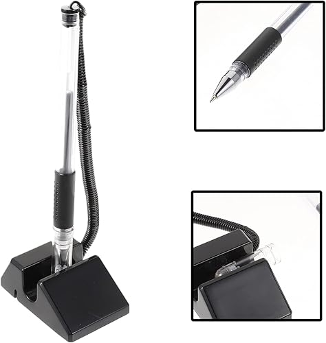 Miniatura 9 de 5 bolígrafos de tinta de gel negra con base adhesiva, bolígrafos antirrobo de escritura de escritorio para oficina, banco, recepción y uso doméstico