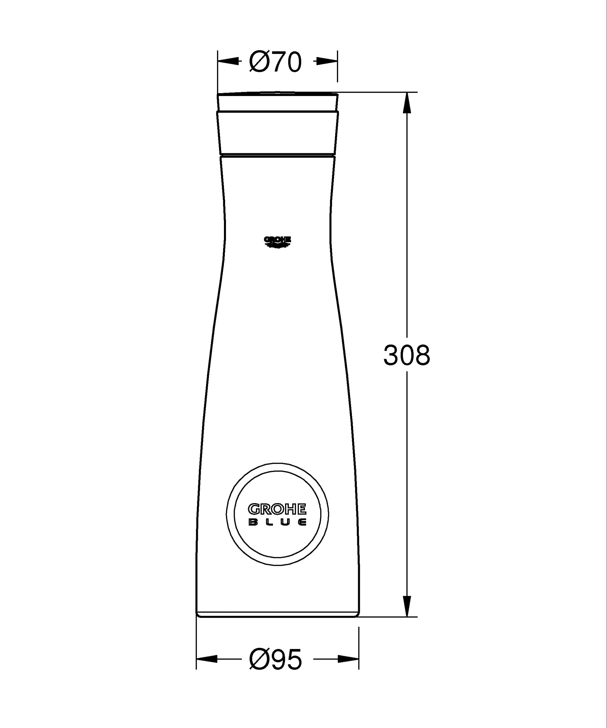 GROHE Blue Caraffa in Vetro con Tappo, Capacità 1 L, Tappo in Acciaio Inox con Blocco Antiribaltamento, Volume 1 L, 40405001
